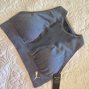 NEW! Puma Sports Bra, Medium, Grey with Gold Stitching